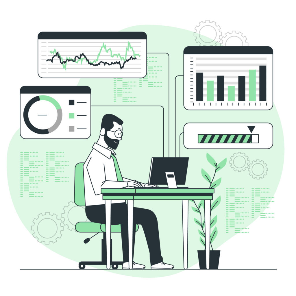 Hình minh họa mô tả sự kết hợp giữa trí tuệ nhân tạo (AI) và quy trình Desk Research, với các biểu tượng dữ liệu lớn, phân tích và biểu đồ tăng trưởng, nhấn mạnh vai trò của AI trong việc xử lý và diễn giải thông tin nghiên cứu thị trường