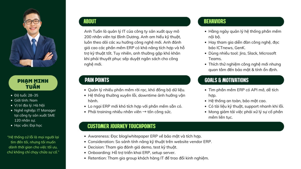 User persona End User: Phạm Minh Tuấn – Quản lý IT