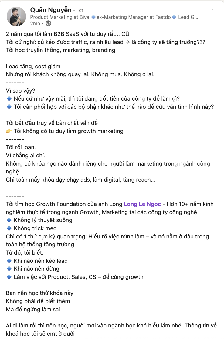 Feedback học viên khoá Growth Foundation