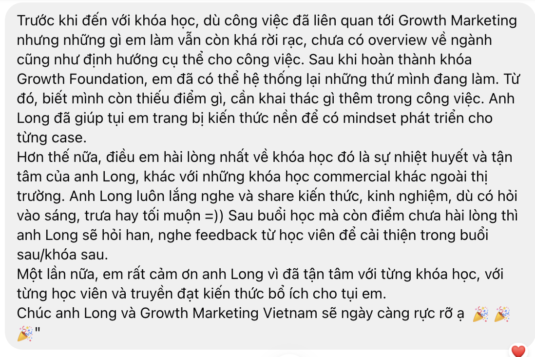 Feedback học viên khoá Growth Foundation