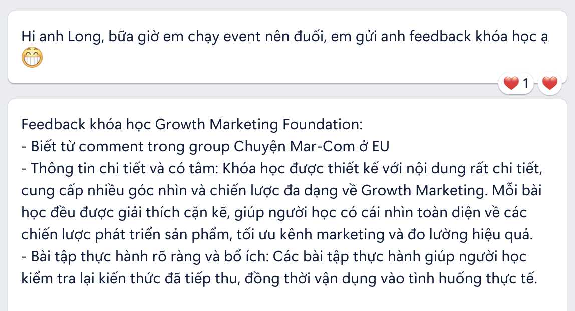 Feedback học viên khoá Growth Foundation