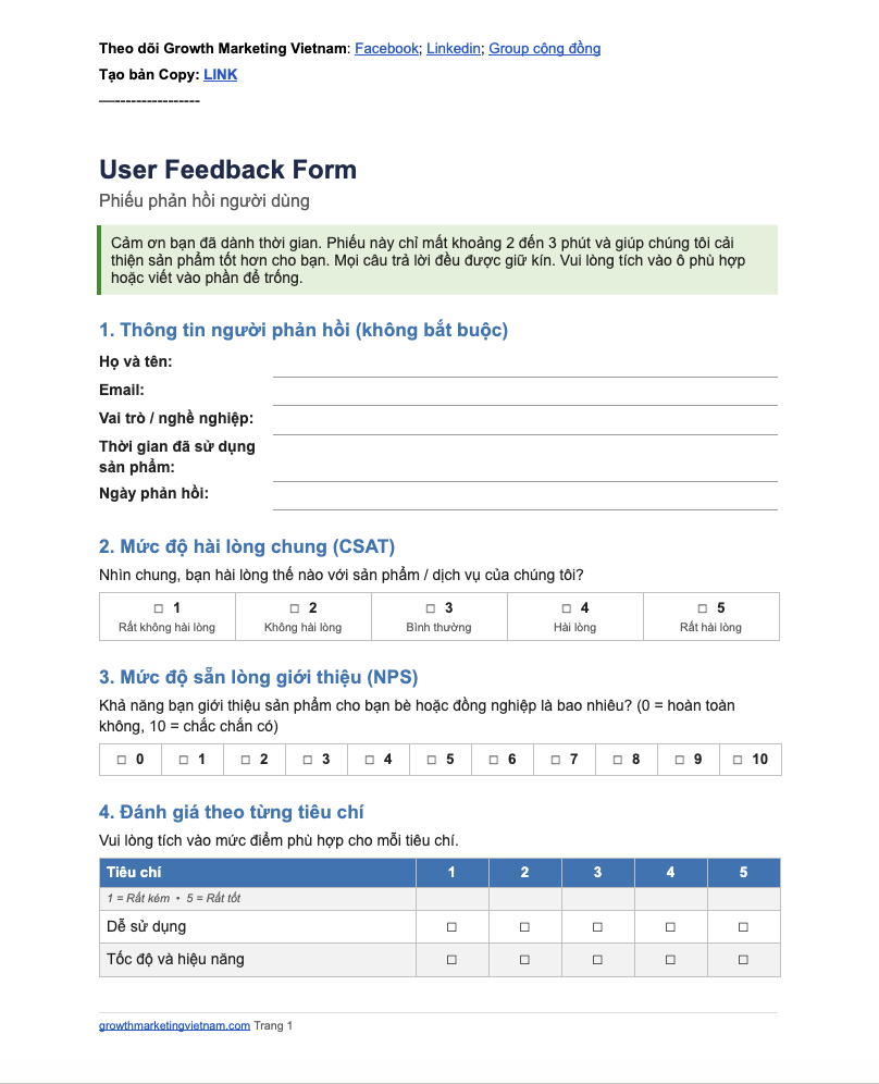 User Feedback Form