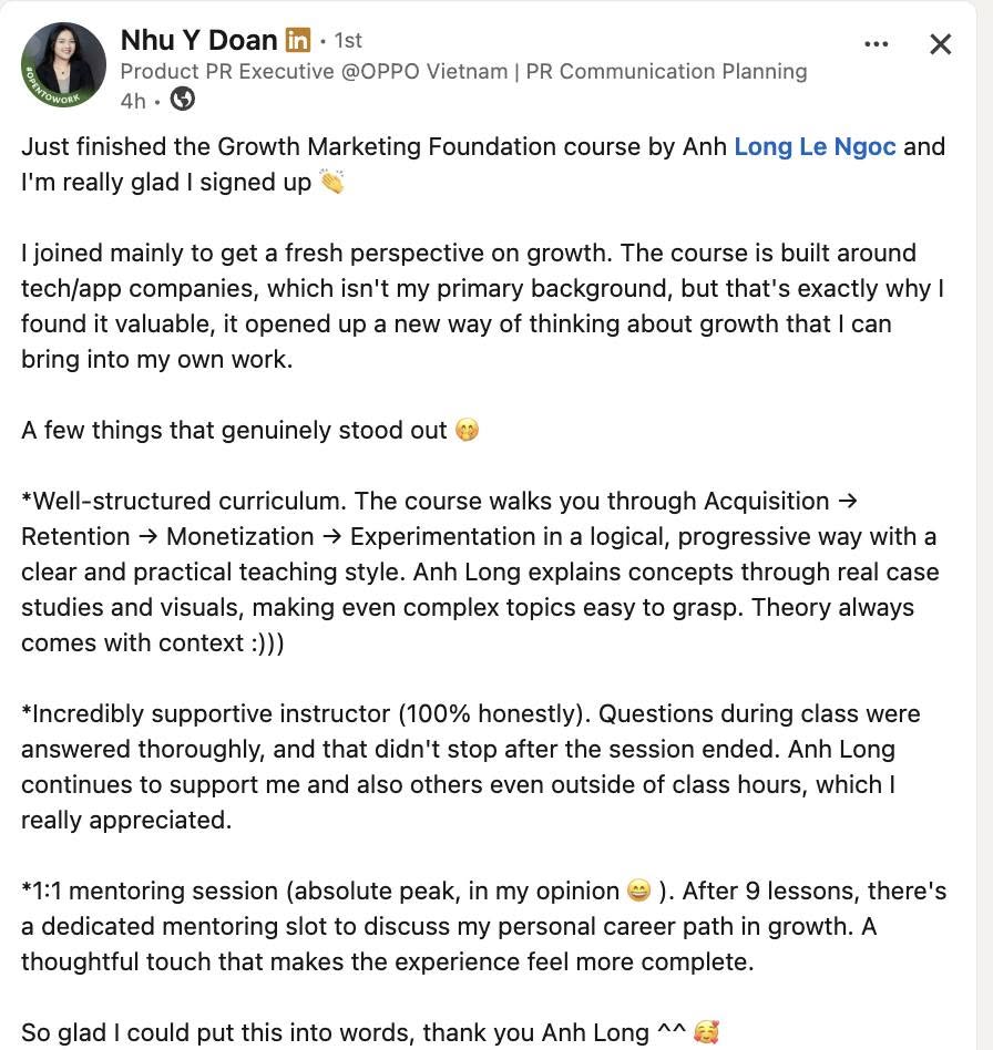 Feedback học viên khoá Growth Foundation