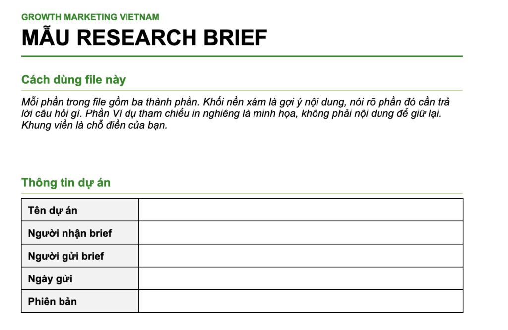 Templae mẫu Research Brief