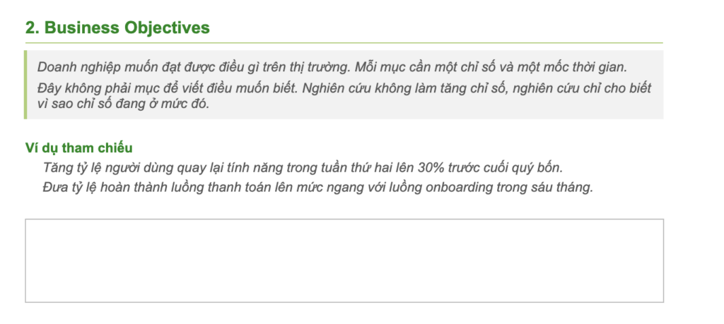 Business Objective trong Research Brief 