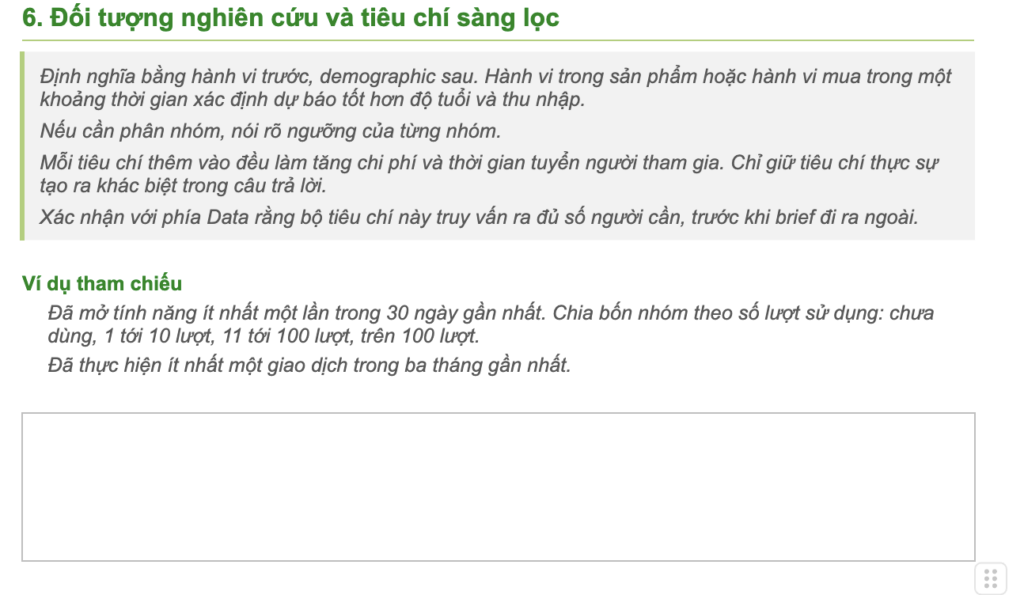 Đối tượng nghiên cứu trong Research Brief